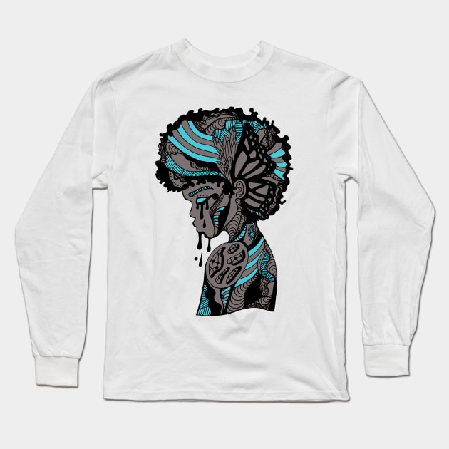 Blue Grey Beauty In struggle Long Sleeve T-Shirt by kenallouis